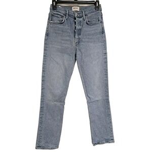 Agolde Los Angeles Riley Button Fly Denim Jeans Straight Leg Light Blue Size 25